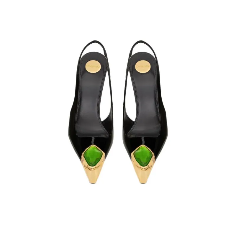 SAINT LAURENT LOULOU Slim Heel High Heels 11cm Women's Black Green-3