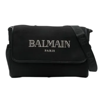 BALMAIN Logo Embroidered Foldover Top Changing Bag