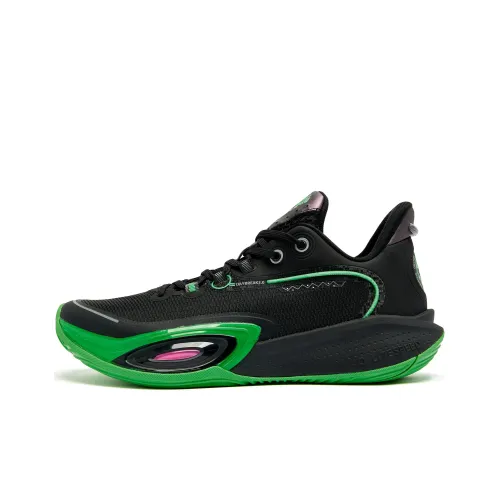 QIAODAN Cushioning Coverage Rebound Anti Twist Breathable Slip Resistant Low Top Basketball Shoes Men's Black Green