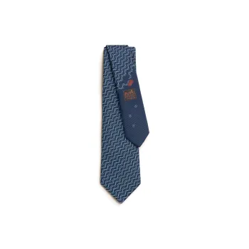 HERMES Mulberry Silk Ties Men's Marine Blue