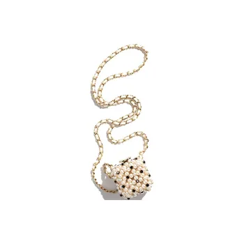CHANEL Glazed Pearls With Rhinestone Evening Bag, Crossbody Bag, Shoulder Bag Mini Women's White & Black