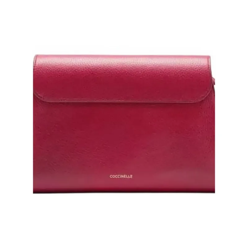 COCCINELLE Grained Leather Shoulder Bag Medium Size Women's Burgundy-3