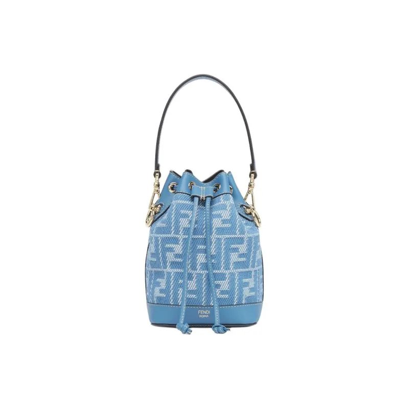 FENDI Mon Tresor Cotton Bucket Bags Shoulder Bag Crossbody Bag Handbag Mini Women's Blue-0