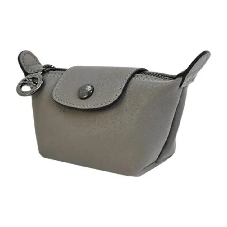 LONGCHAMP Le Pliage Cuir Sheepskin Dumpling Bag Coin Purse Regular Women's Gray-2