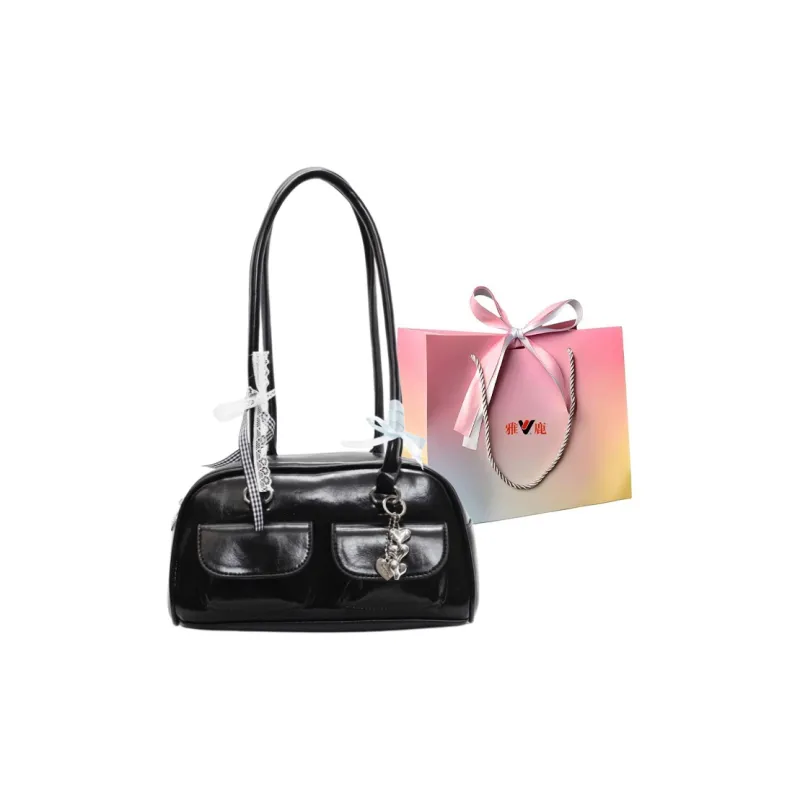 Yalu PU Bowling Bag, Shoulder Bag Women's Black/Ecru/Burgundy/Blue/Pink-0