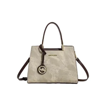 PESASRIE Microfiber Synthetic Leather Handbag Women's Beige Green
