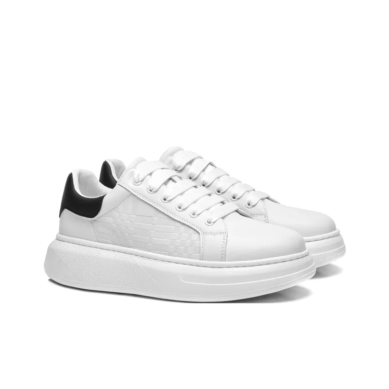 Meixi Lightweight Breathable Height Increasing Low Top Skateboard Shoes Men's White-1