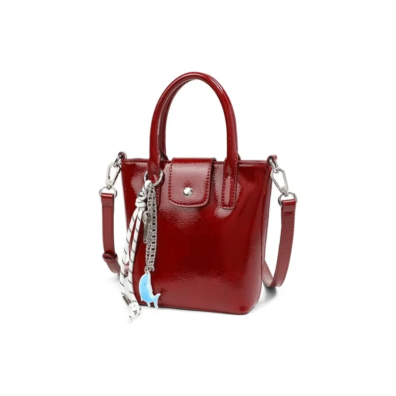 Teenmix Cow Leather Handbag Regular Women's Black/Burgundy-7