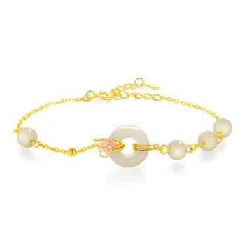 HAPPY BEAN Hetian Jade Bracelets Pale Greenish White Jade Women's