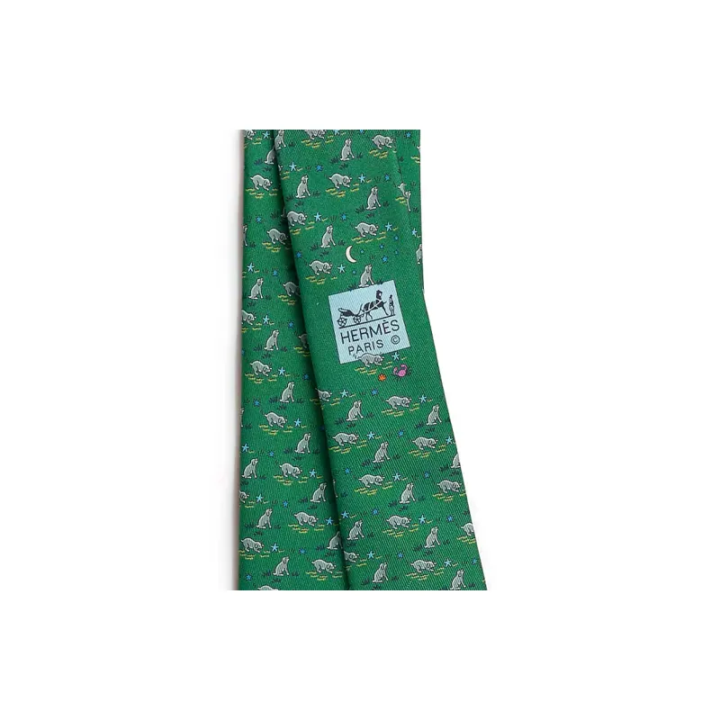 HERMES Mulberry Silk Ties Men's Green-1