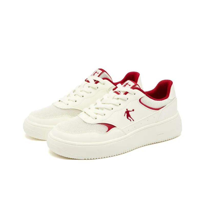 QIAODAN Anti Slip Wear Resistant Low Top Skateboard Shoes Women's Beige Red-2