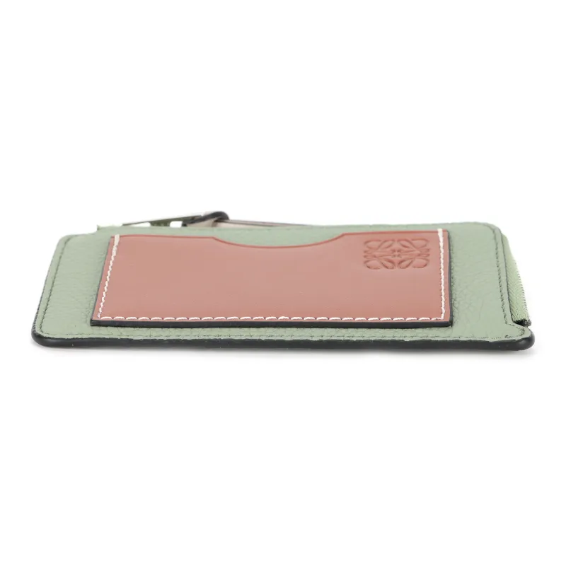 LOEWE Cow Leather Coin Card Holder Women's Thyme Green/Smoky Brown-3