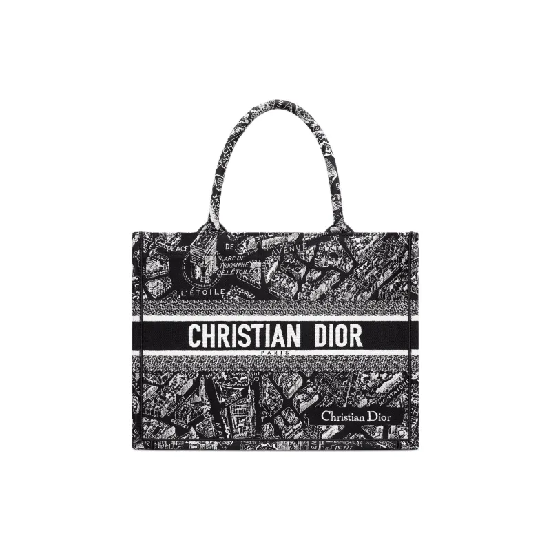 DIOR BookTote Cotton Tote Bag, Shopping Bag, Handbag Medium Size Women's Black & White-0