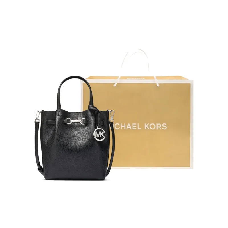 MICHAEL KORS Cow Leather Litchi Grain Shoulder Bag, Crossbody Bag, Handbag Small Size Women's Black-4