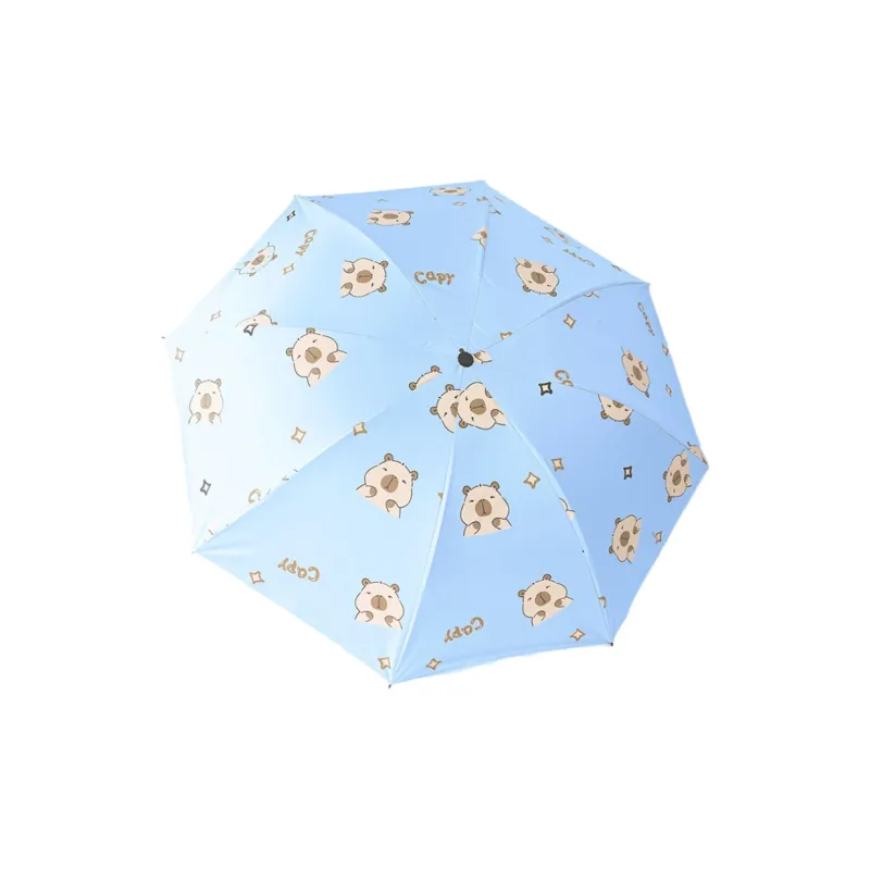 Ferrant Capybara Cute Umbrella Cartoon Folding Umbrella Sunny And Rainy Dual Use Sun Protection Black Rubber Umbrella-3