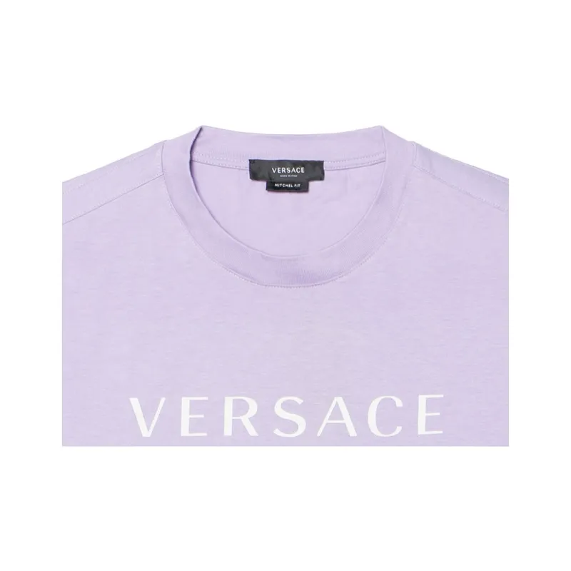 VERSACE Men Logo Printed Round Neck Short Sleeve T shirt Purple-8