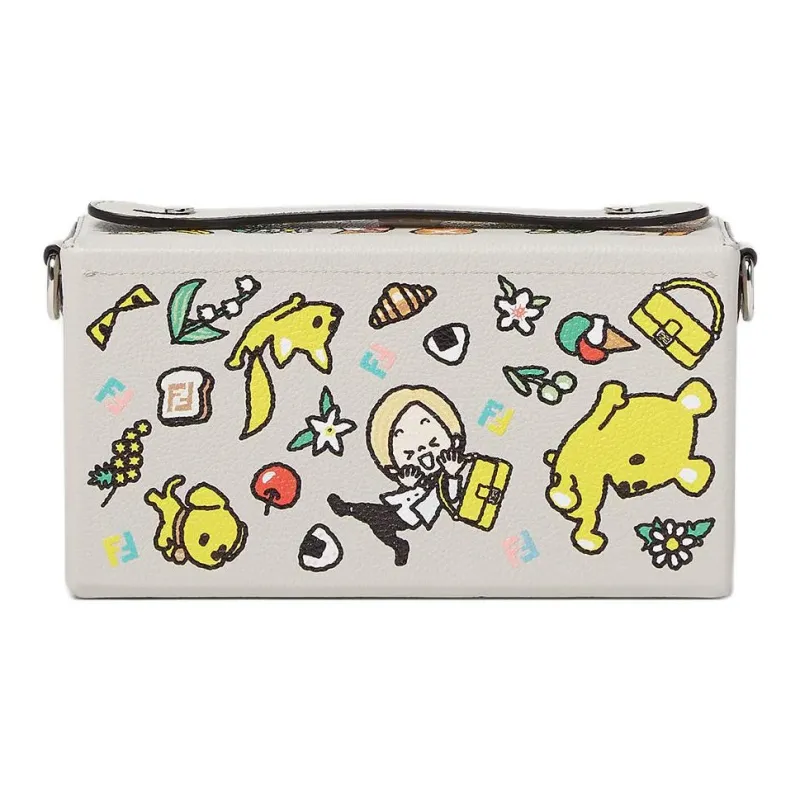 FENDI Baguette Calfskin One Shoulder Handbag Unisex Light Gray & Multicolor-2