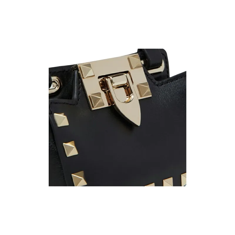 Valentino Rockstud Calfskin Messenger Bag, Shoulder Bag, Crossbody Bag Mini Unisex Black-4