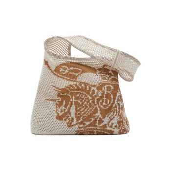 Burberry Viscose Crochet Bag Handbag Large Size Women's White & Sand