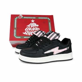 Rongchuan Slip Resistant Water Resistant Wear Resistant Lightweight Low Top Skateboard Shoes Unisex Black Pink Box