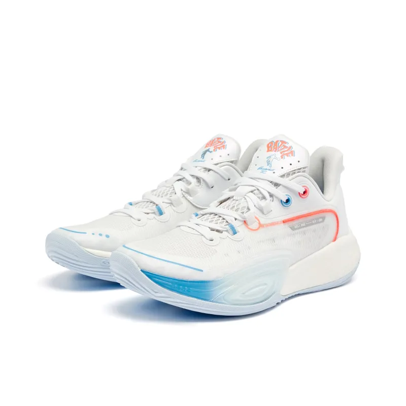 QIAODAN Cushioning Coverage Rebound Anti Twist Breathable Slip Resistant Low Top Basketball Shoes Men's White Blue-2