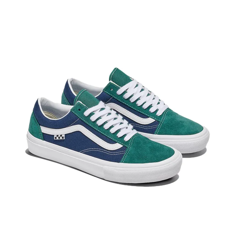 Vans Old Skool Anti Slip Wear Resistant Low Top Skateboard Shoes Unisex Blue Green-1
