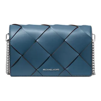 MICHAEL KORS Jet Set Leather Shoulder Bag Medium Size Women's Blue