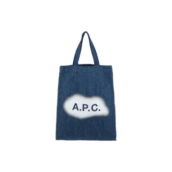 A.P.C . Logo Printed Denim Top Handle Bag
