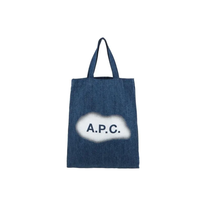 A.P.C . Logo Printed Denim Top Handle Bag-0