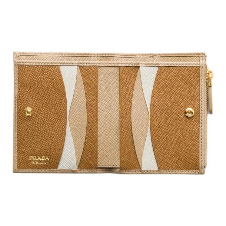 PRADA Saffiano Calfskin Wallet Trumpets Women's Sand With Caramel-3