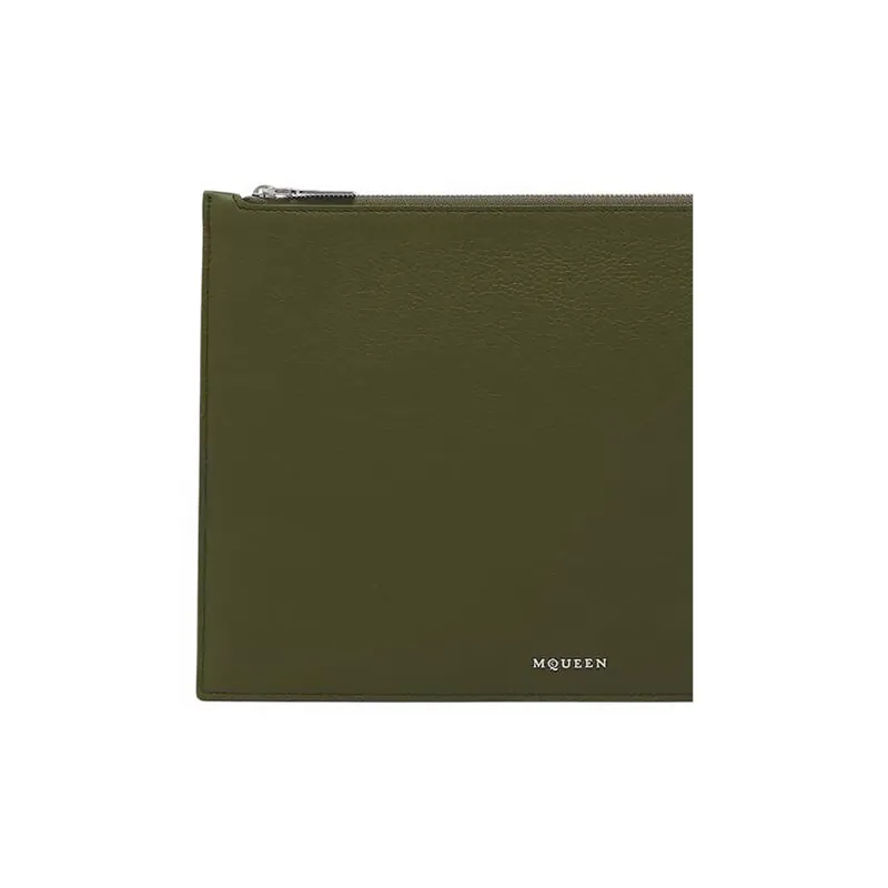 Alexander McQueen Sling Calfskin Clutch Large Size Men's Army Green-4