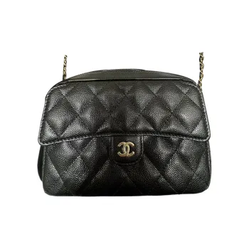 CHANEL Cow Leather Camera Bags Crossbody Bag Shoulder Bag Small Size Women's Black