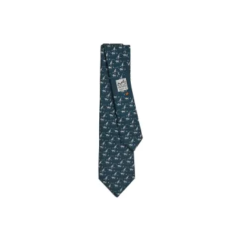HERMES Mulberry Silk Ties Men's Dark Petroleum Blue