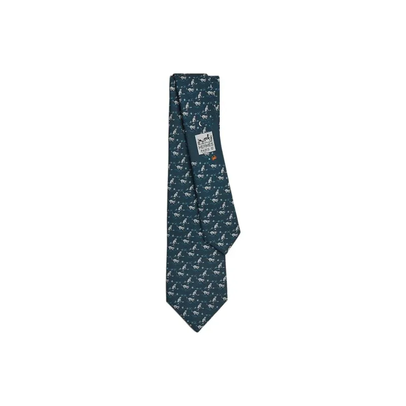 HERMES Mulberry Silk Ties Men's Dark Petroleum Blue-0