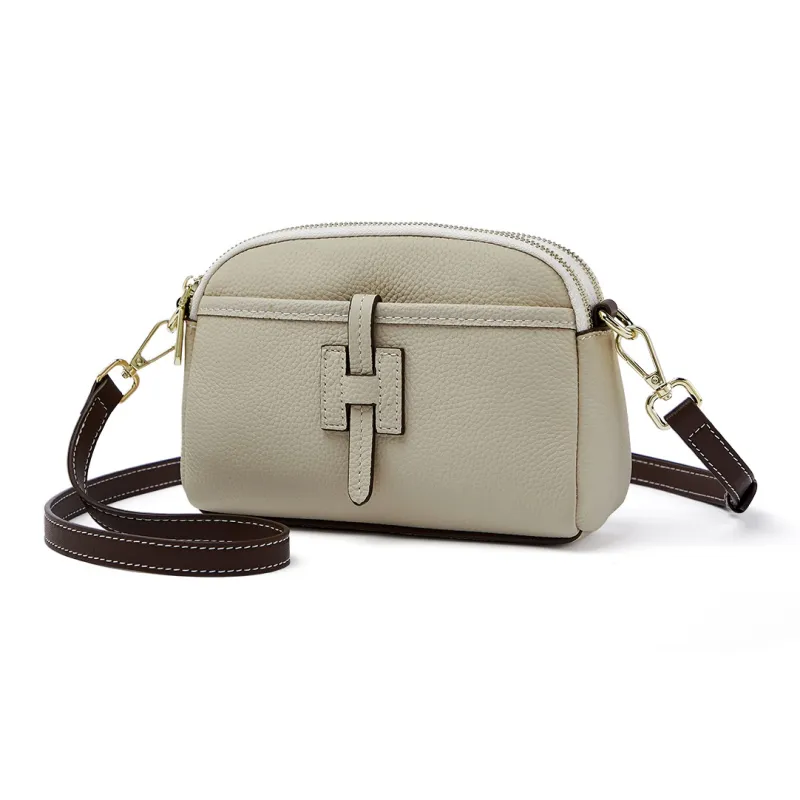 KAISER Top Grain Cow Leather Shoulder Bag, Crossbody Bag Regular Women's Black/Milkshake White-4