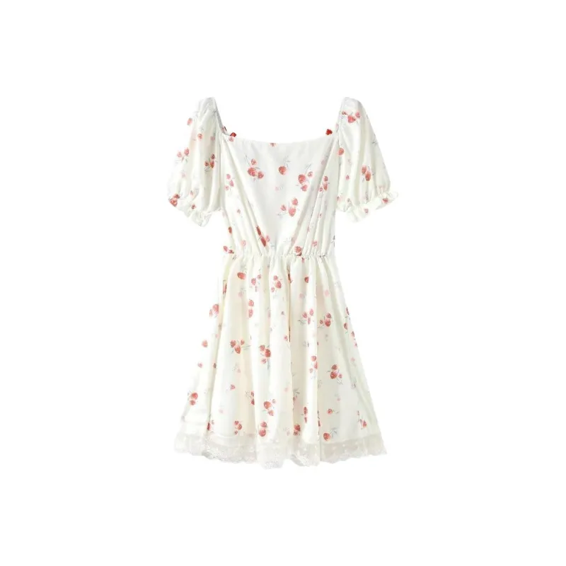 PAIN OR PLEASURE Short Sleeved Dresses Women's Red Floral-1