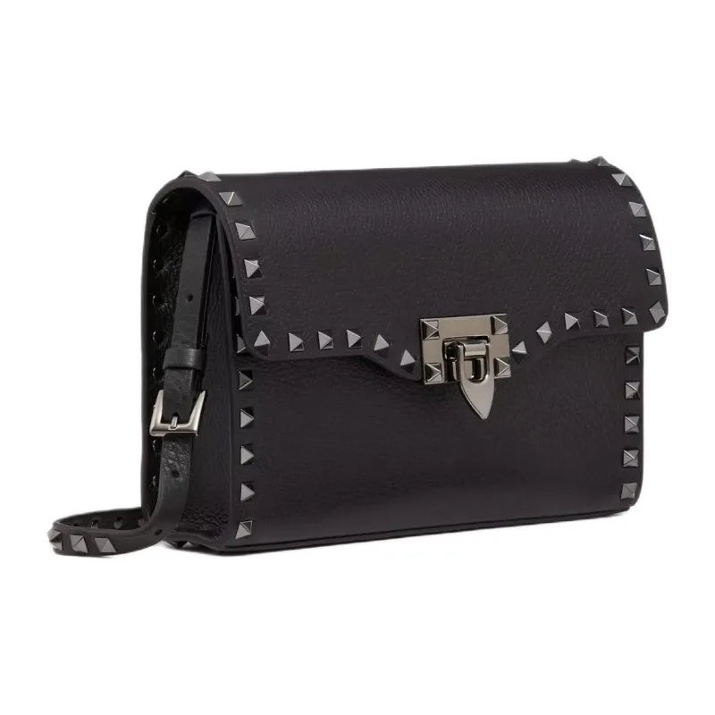 Valentino ROCKSTUD Cow Leather Shoulder Bag Trumpets Women's Black-1