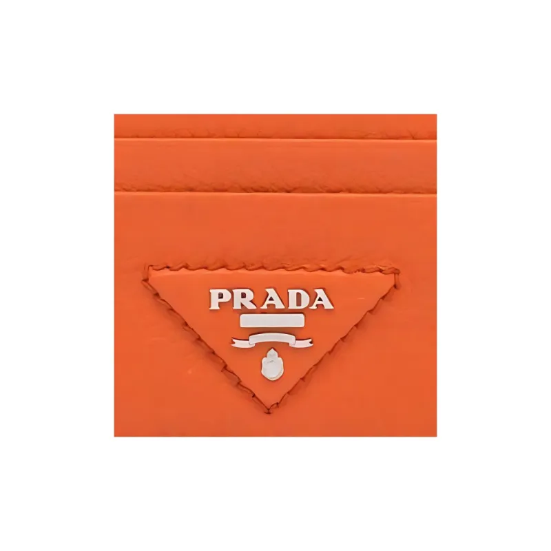 PRADA Leather Card Clip Card Holder Women's Orange-3