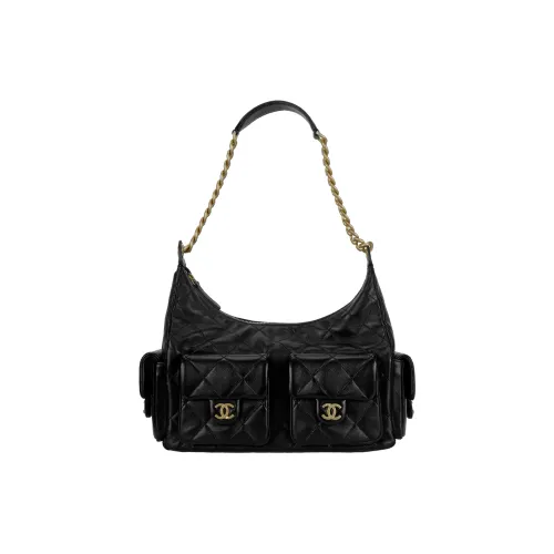 CHANEL 25C Shiny Lambskin Shoulder Bags Black