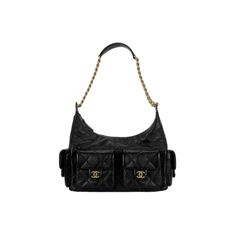 CHANEL 25C Shiny Lambskin Shoulder Bags Black - POIZON CHANEL 25C Shiny Lambskin Shoulder Bags Black - POIZON
