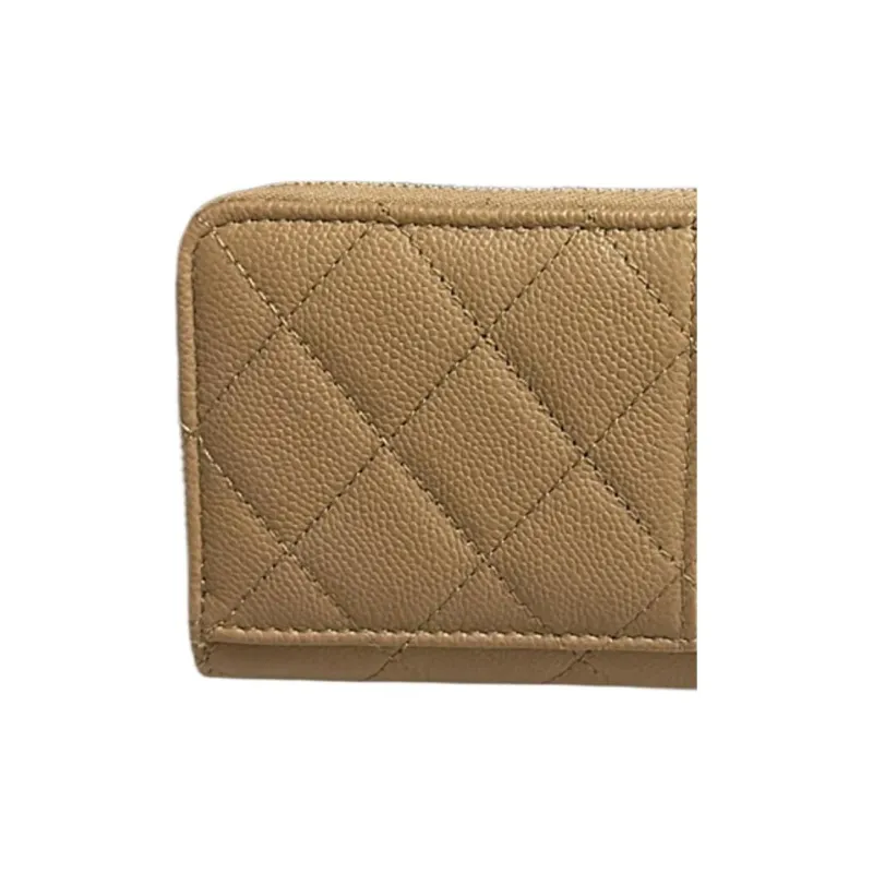 CHANEL Grain Litchi Grain Cow Leather Card Holder Women's Beige-3