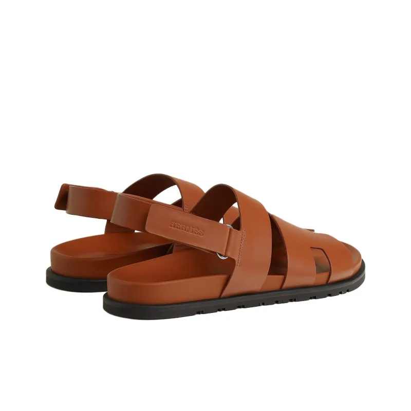 HERMES Genius One Strap Sandals Men's Brown-3