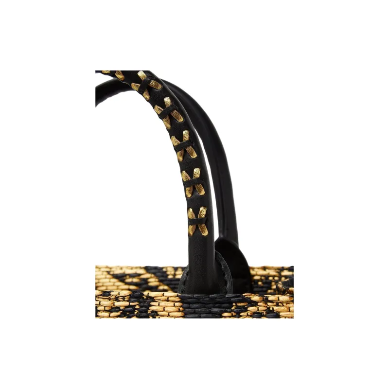 FANSIZHE Barocco Viscose Tote Bag, Shopping Bag, Shoulder Bag, Handbag Trumpets Women's Black & Gold-4