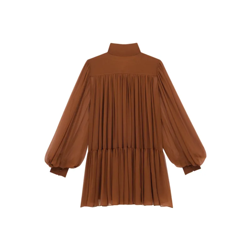 SAINT LAURENT Long Sleeved Dress Women's Brown-3