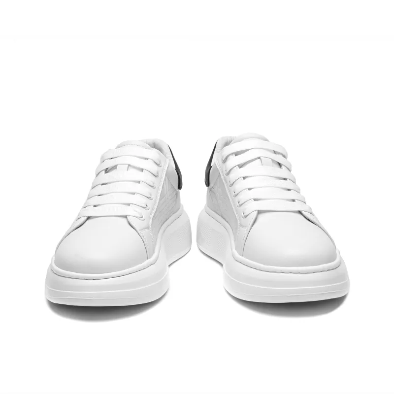 Meixi Lightweight Breathable Height Increasing Low Top Skateboard Shoes Men's White-2