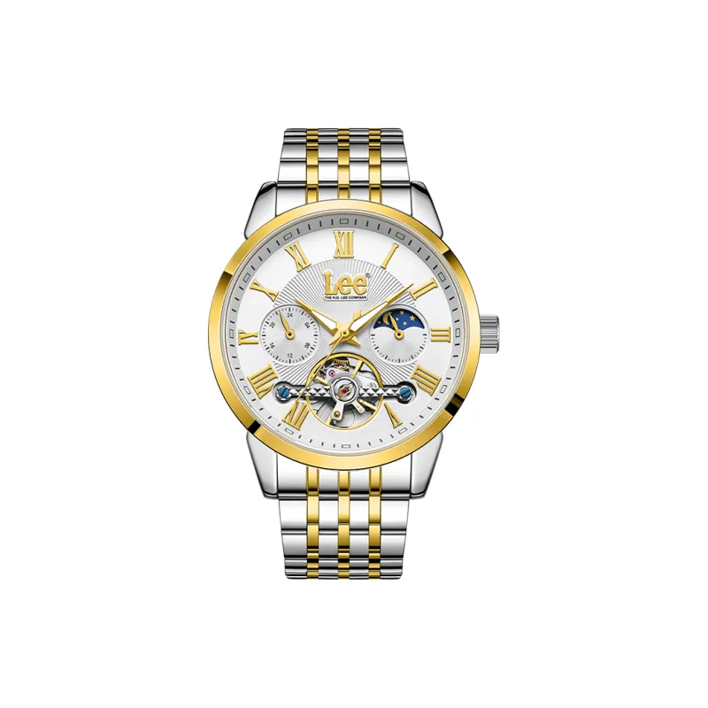 Lee Wrist Watch Automatic Mechanical Movement Steel Strap Black Dial Men's Watches Node Holiday Box-12