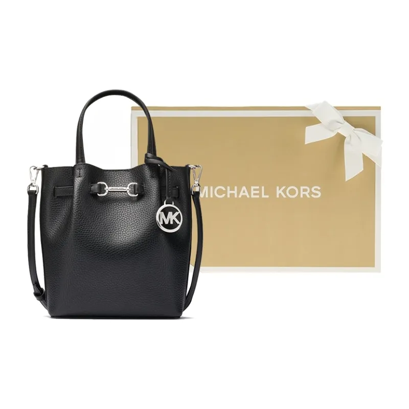 MICHAEL KORS Cow Leather Litchi Grain Shoulder Bag, Crossbody Bag, Handbag Small Size Women's Black-3