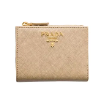 PRADA Saffiano Calfskin Wallet Small Size Women's Sand With Caramel Candy