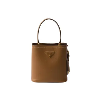 PRADA Saffiano Calfskin Bucket Bags Shoulder Bag Crossbody Bag Handbag Mini Women's Caramel