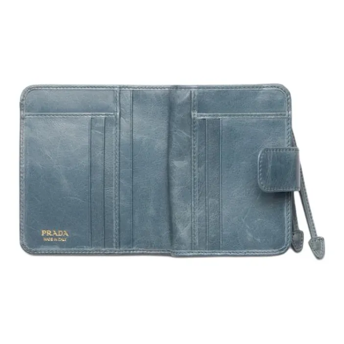 PRADA Calfskin Wallet Trumpets Women's Haze Blue-2